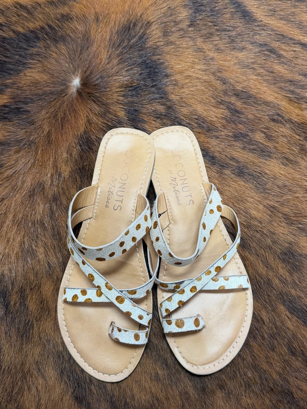 Coconuts by Matisse White Sandals with Gold Polka Dots